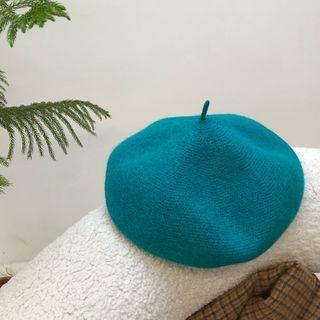 Plain Beret Hat Bluish Green - One Size
