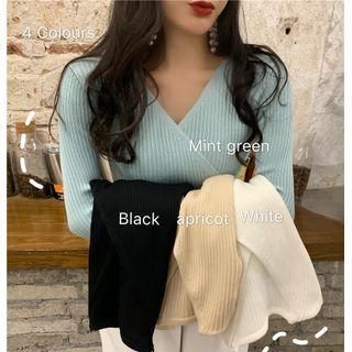 V-neck Rubbed Knit Top