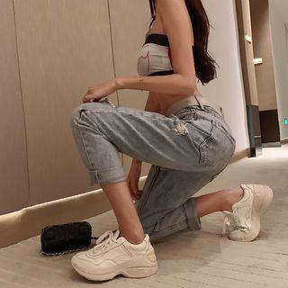 Cutout Cropped Boyfriend Jeans