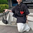 Short-sleeve Beaded Heart Accent Shirt