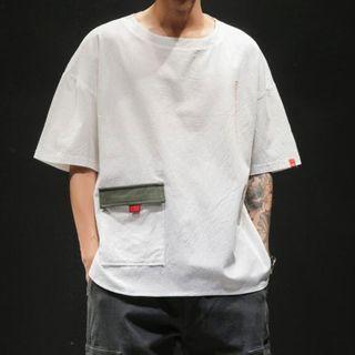 Letter Printed Short-sleeve Slit T-shirt