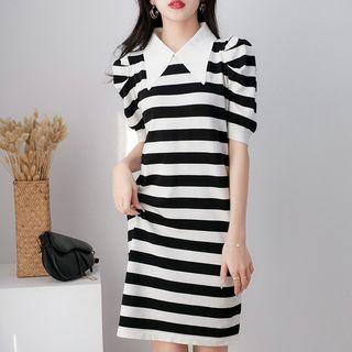 Collar Striped Mini A-line Dress