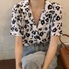 Short-sleeve Floral Shirt Black Flowers - White - One Size