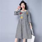3/4-sleeve Check Embrodiered Dress