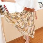Patterned Pleated Long Skirt