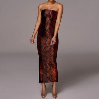 Snake Skin Print Midi Bodycon Tube Dress