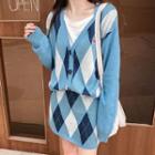 Long-sleeve Color Panel Knit Top / Color Panel Knit Skirt
