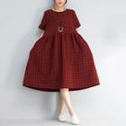 Short-sleeve Check Loose-fit Dress