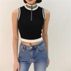 Mock-neck Two Tone Zip Tank Top
