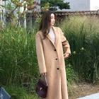 Wool Blend Single-breasted Long Coat Beige - One Size