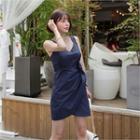 V-neck Wrap-front Pinafore Dress