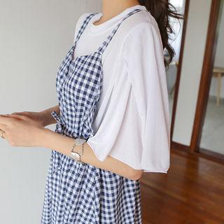 Petal-sleeve Ribbed T-shirt