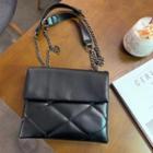 Flap Plain Faux Leather Chain Strap Shoulder Bag Black - One Size