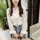 Long-sleeve Embroidered Buttoned Chiffon Top