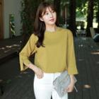 Button-detail Slit-cuff T-shirt