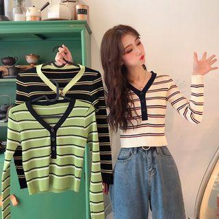 Placket Striped Knit Top