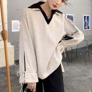 Plain Blouse / Drawstring-cuff Top