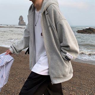 Lettering Applique Zip-up Hoodie