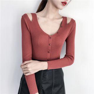 Shoulder Cutout Long-sleeve Knit Top