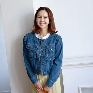 Collarless Denim Trucker Jacket