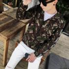 Lettering Trim Camouflage Hoodie