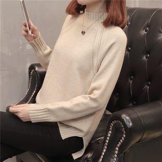Mock Neck Plain Knit Pullover