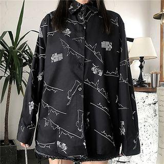 Printed Long-sleeve Shirt Black - One Size