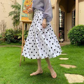 High-waist Dotted Chiffon Skirt As Shown In Figure - One Size