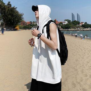 Hooded Plain Loose-fit Tank Top