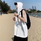 Hooded Plain Loose-fit Tank Top