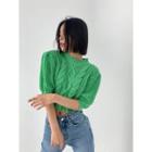 Puff-sleeve Cable-knit Crop Top