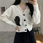 V-neck Embroider Heart Button-up Cardigan