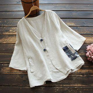 Elbow-sleeve Applique Blouse