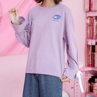 Bow-detail Printed Long-sleeve Top