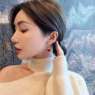 Heart Drop Earring 1 Pair - Red & Gold - One Size