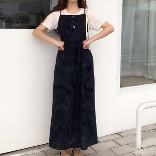 Flower Short-sleeve T-shirt / Strappy Maxi Dress
