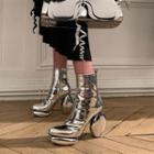 Patent Sphere-heel Platform Ankle Boots