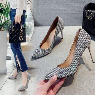 Sequined Hounstooth High Heel Pumps