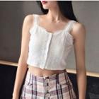 Sleeveless Buttoned Lace Cropped Top