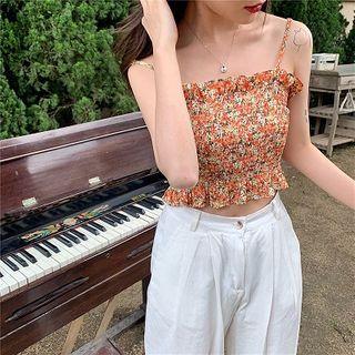 Ruffle Trim Smocked Cropped Camisole Top