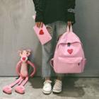 Set: Heart Patterned Canvas Backpack + Clutch