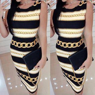 Sleeveless Chain Print Sheath Dress