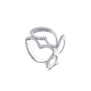 Simple And Fashion Cutout Cubic Zircon Adjustable Ring Silver - One Size