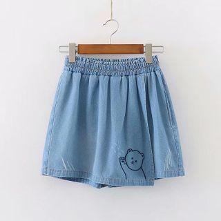 Bear Print Denim Skort