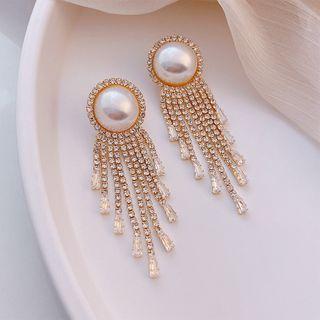 Rhinestone Fringed Ear Stud 1 Pr - Gold - One Size