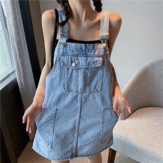 Washed Mini A-line Denim Overall Dress