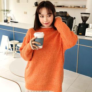 Mock-neck Contrast-trim Rib-knit Sweater