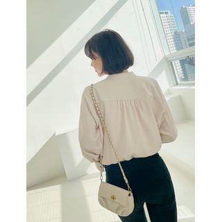 Tie-neck Faux-pearl Button-up Blouse