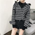 Plaid Long-sleeve Mock Two-piece Blouse