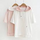 Color Block Elbow-sleeve Hoodie White - One Size